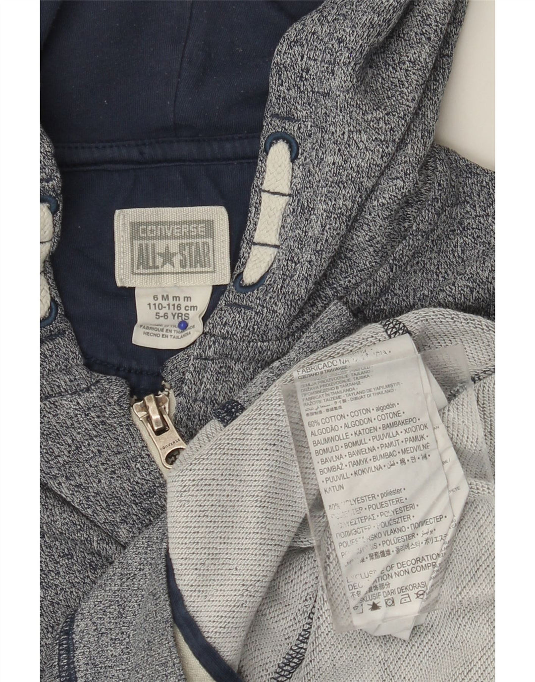 Свитер с капюшоном CONVERSE All Star на молнии для мальчиков 5–6 лет, синий в крапинку, хлопок