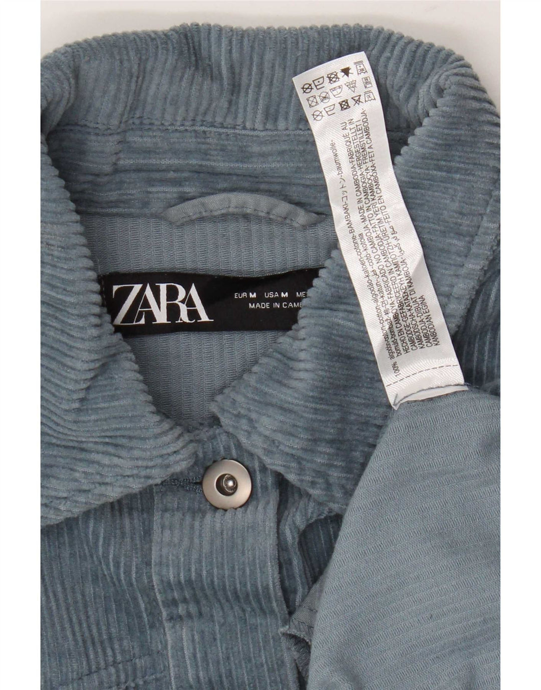 Женская вельветовая рубашка оверсайз Zara UK 14, хлопковый средний синий цвет