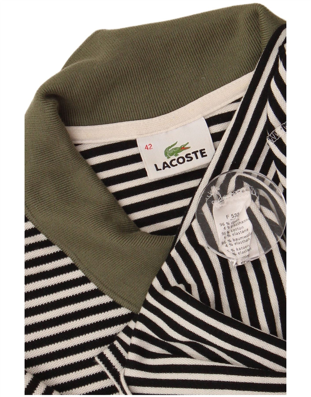 Женская рубашка поло Lacoste, размер 42, большая черная полоска, хлопок