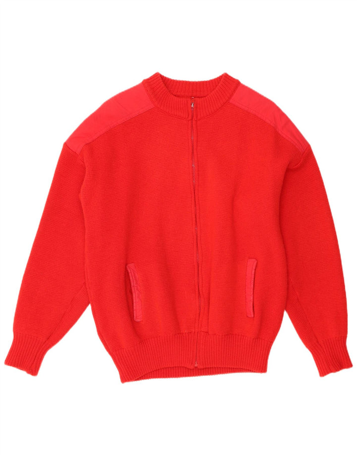 Винтажный мужской кардиган, свитер среднего красного цвета из шерсти в стиле ретро