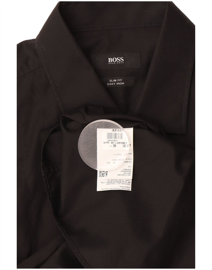 Мужская рубашка приталенного кроя Hugo Boss, размер 39, средний черный хлопок