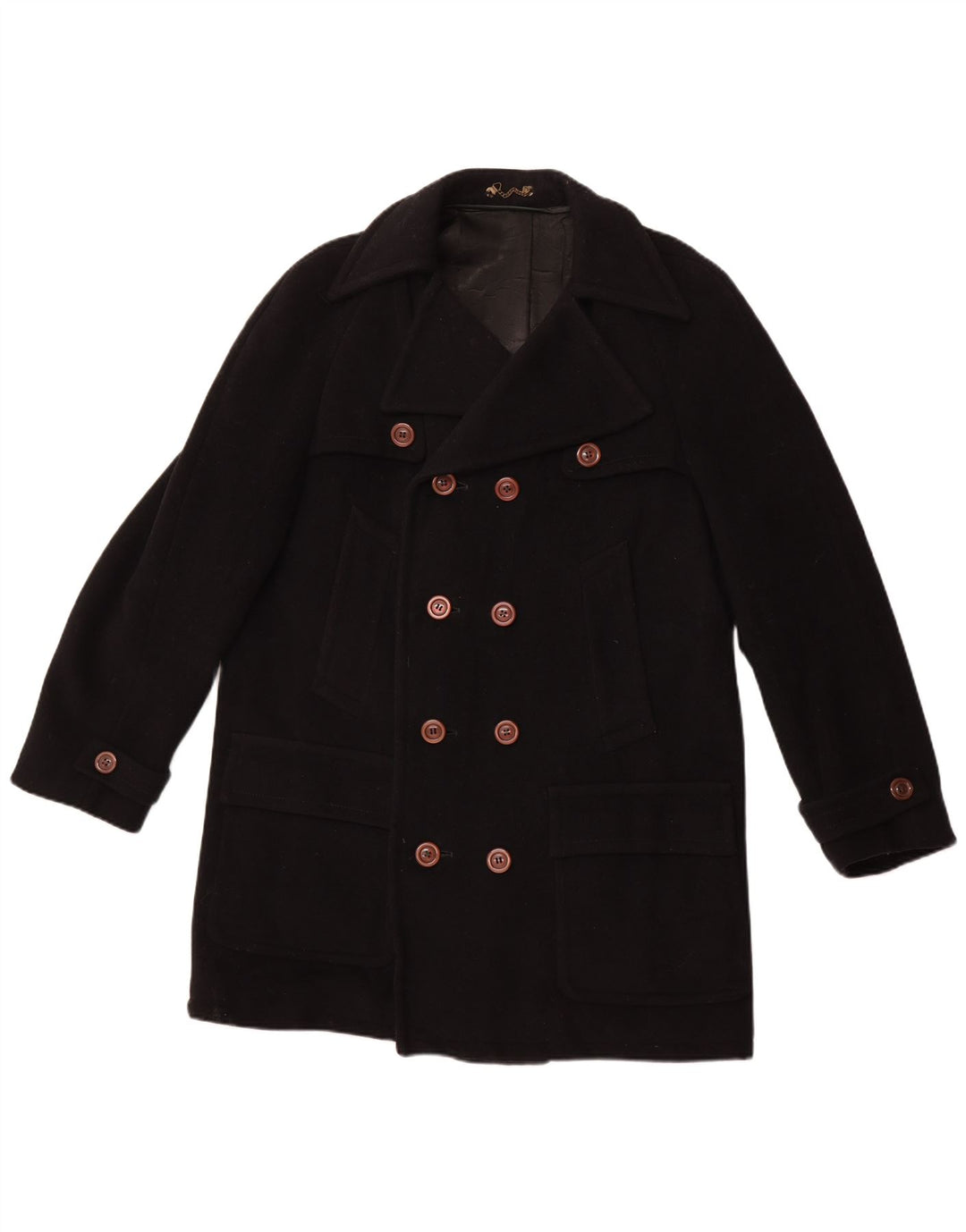 ВИНТАЖНОЕ Мужское двубортное пальто UK 40, большое черное