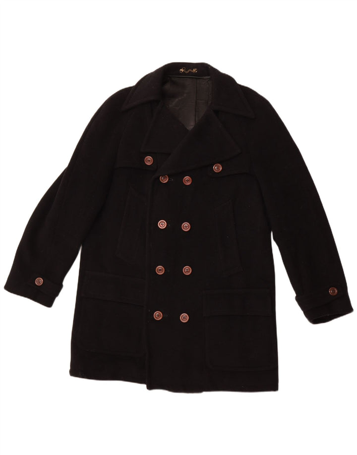 ВИНТАЖНОЕ Мужское двубортное пальто UK 40, большое черное