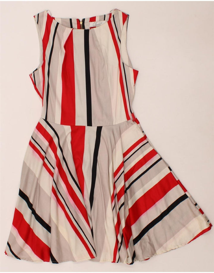 CLOSET Womens Sleeveless A-Line Dress UK 12 Medium Multicoloured Striped Vintage CLOSET and Second-Hand CLOSET from Messina Hembry 