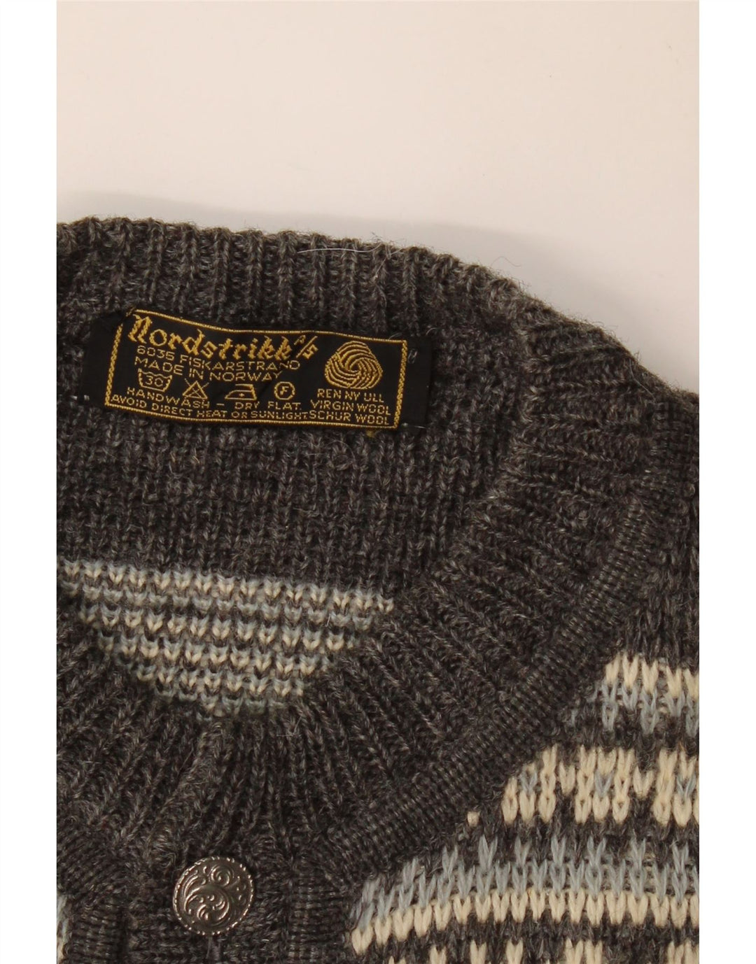 NORDSTRIKK Мужской кардиган-свитер, маленький серый, из натуральной шерсти Fair Isle