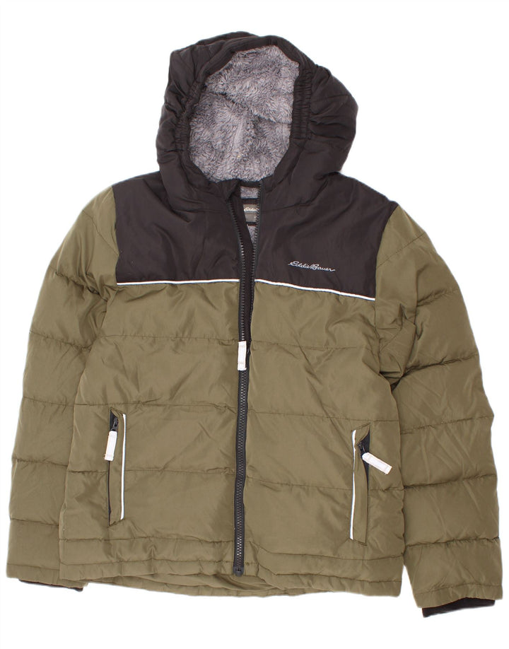 Eddie Bauer Утепленная куртка с капюшоном для мальчиков 7–8 лет, маленькая, цвет хаки, цвета хаки