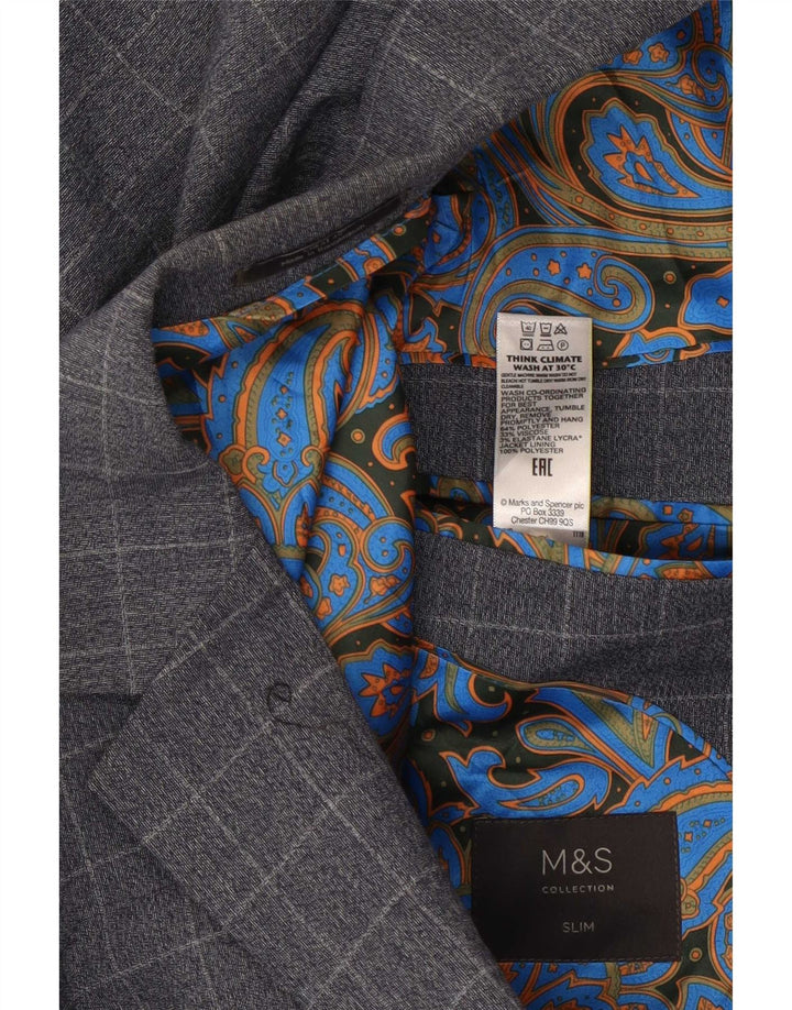 Мужской тонкий пиджак Marks & Spencer с 2 пуговицами, Великобритания, 36, маленькая синяя клетка