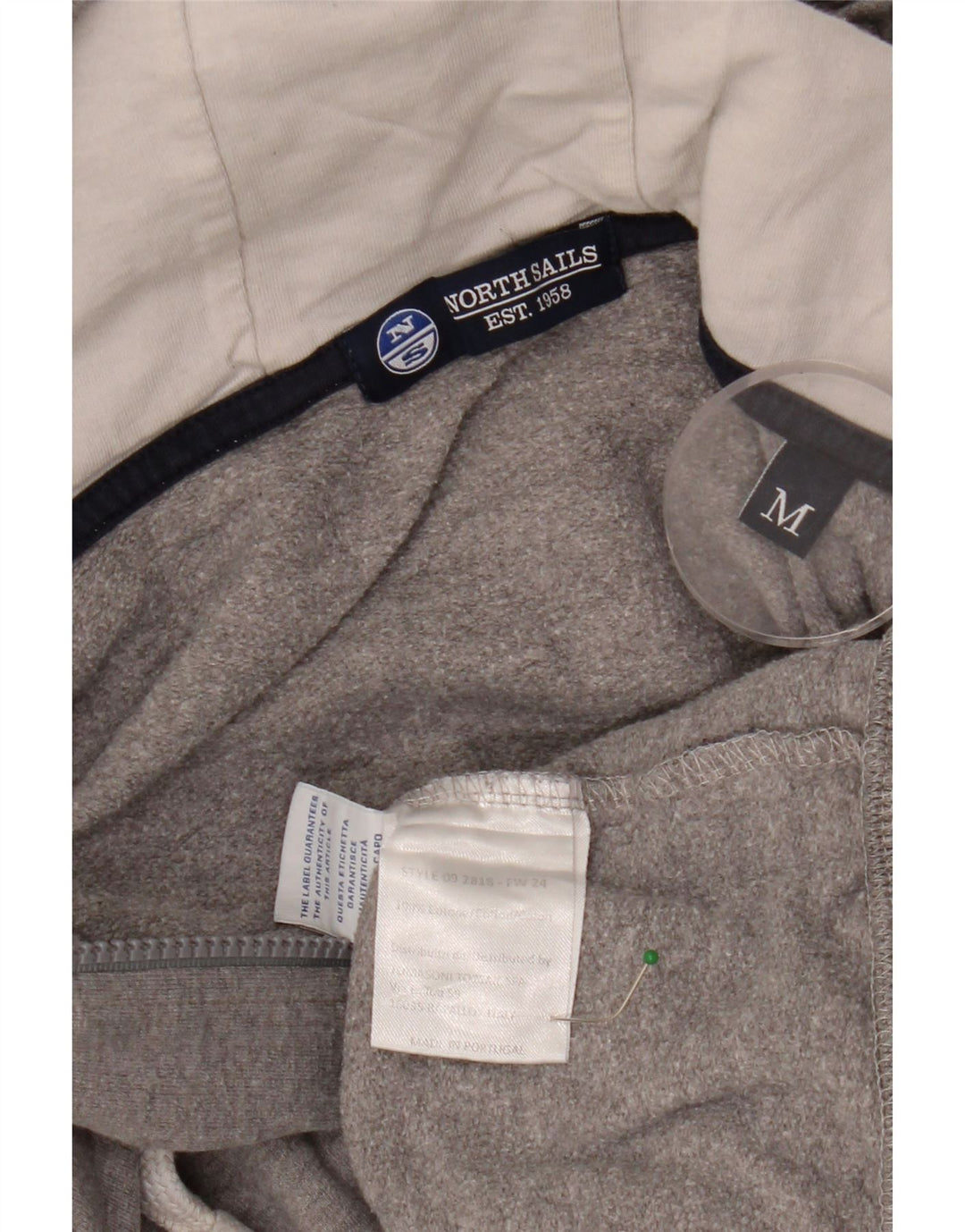 Женский свитер с капюшоном на молнии NORTH SAILS UK 12, средний серый хлопок