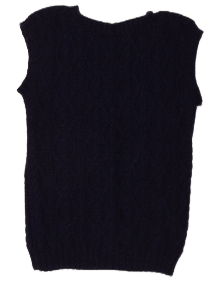 Винтажный женский джемпер с короткими рукавами и v-образным вырезом, Великобритания 12, средний темно-синий