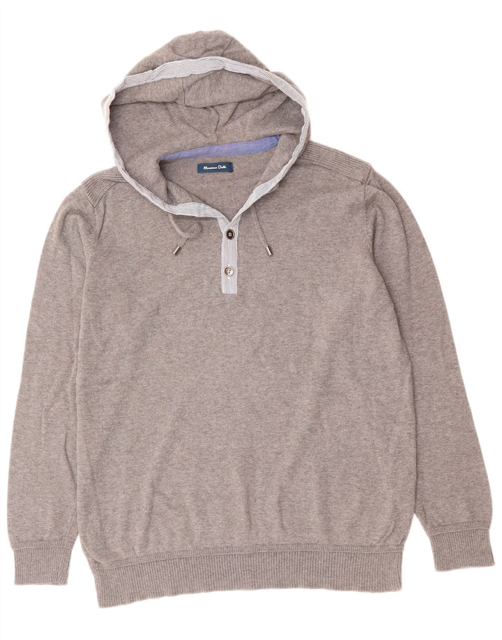 Мужской джемпер с капюшоном MASSIMO DUTTI, большой серый хлопковый свитер