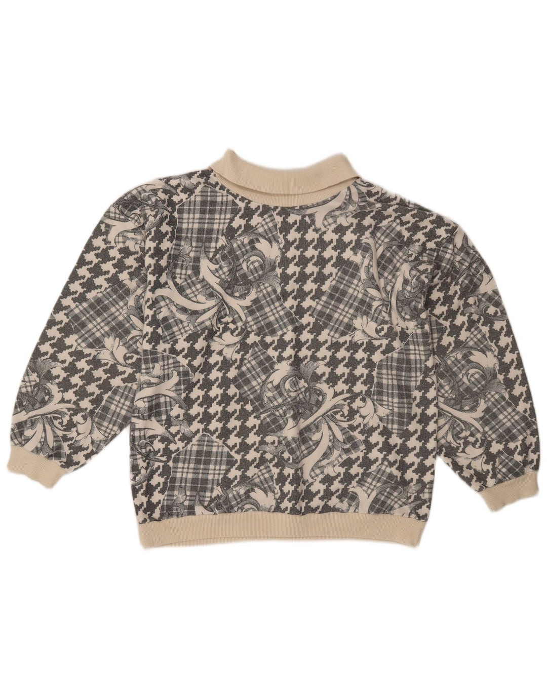 Винтажный женский джемпер с воротником поло, Великобритания, 18 XL, серый пэчворк