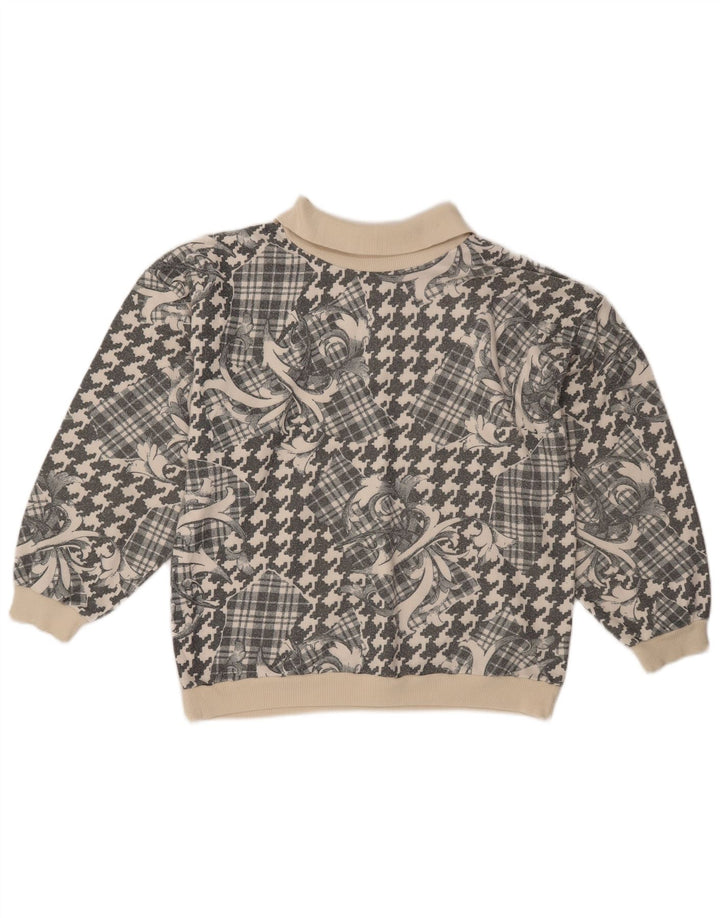 Винтажный женский джемпер с воротником поло, Великобритания, 18 XL, серый пэчворк