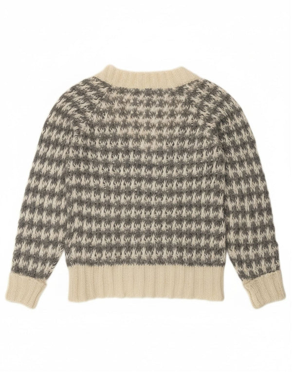 Женский джемпер с v-образным вырезом Benetton UK 14, средний серый с узором «гусиные лапки»