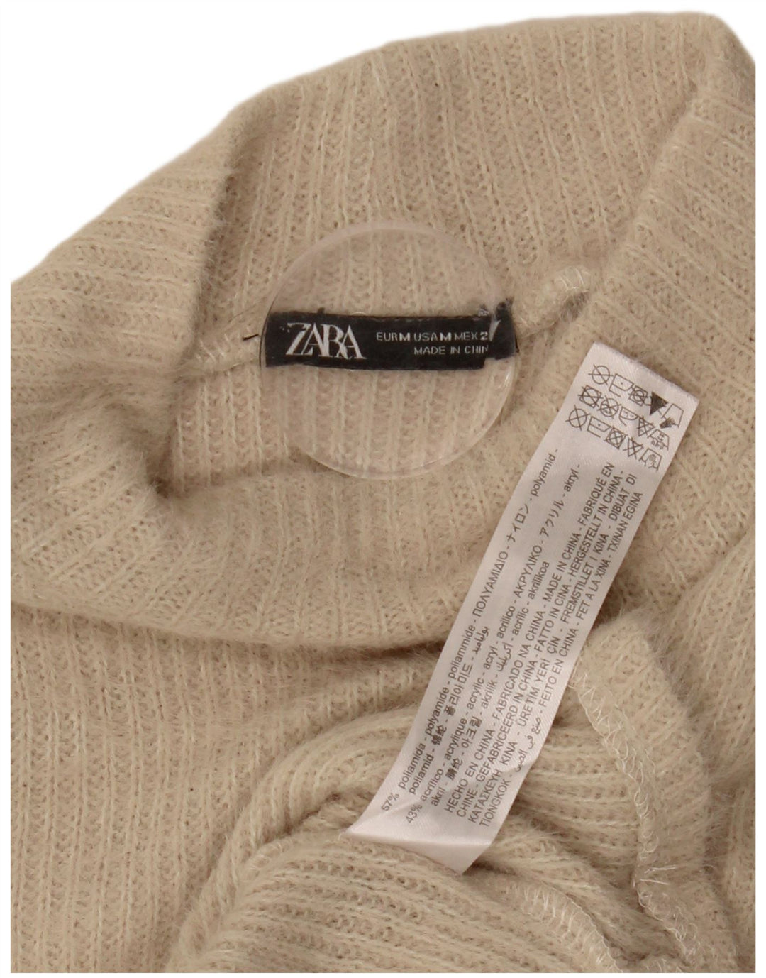 Женский укороченный джемпер с высоким воротником ZARA UK 12, средний цвет, белый цвет