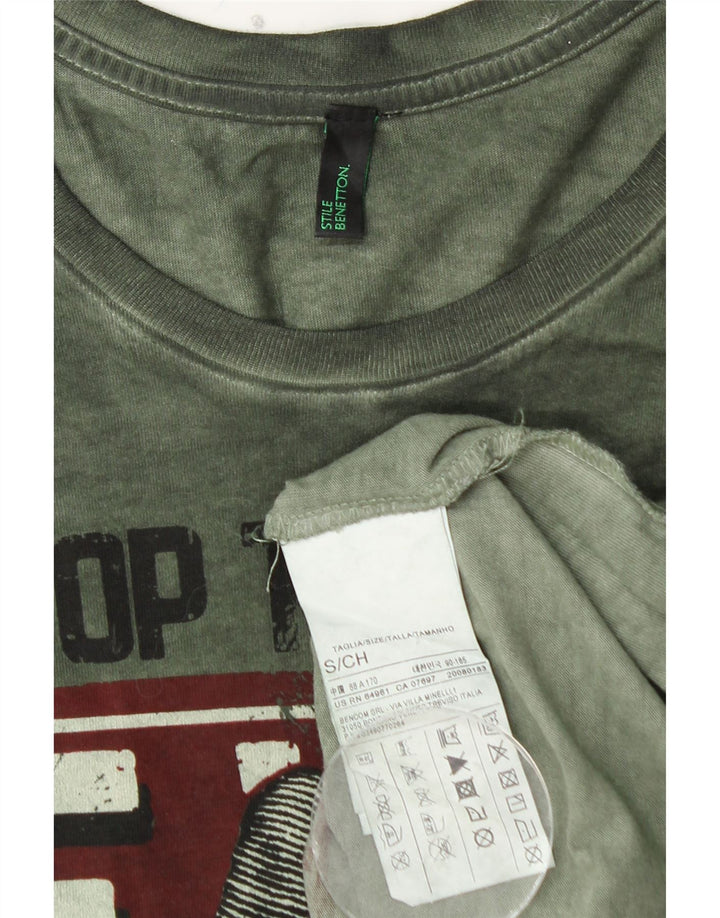 Мужской топ с рисунком BENETTON, зеленый хлопок с длинным рукавом, маленький размер