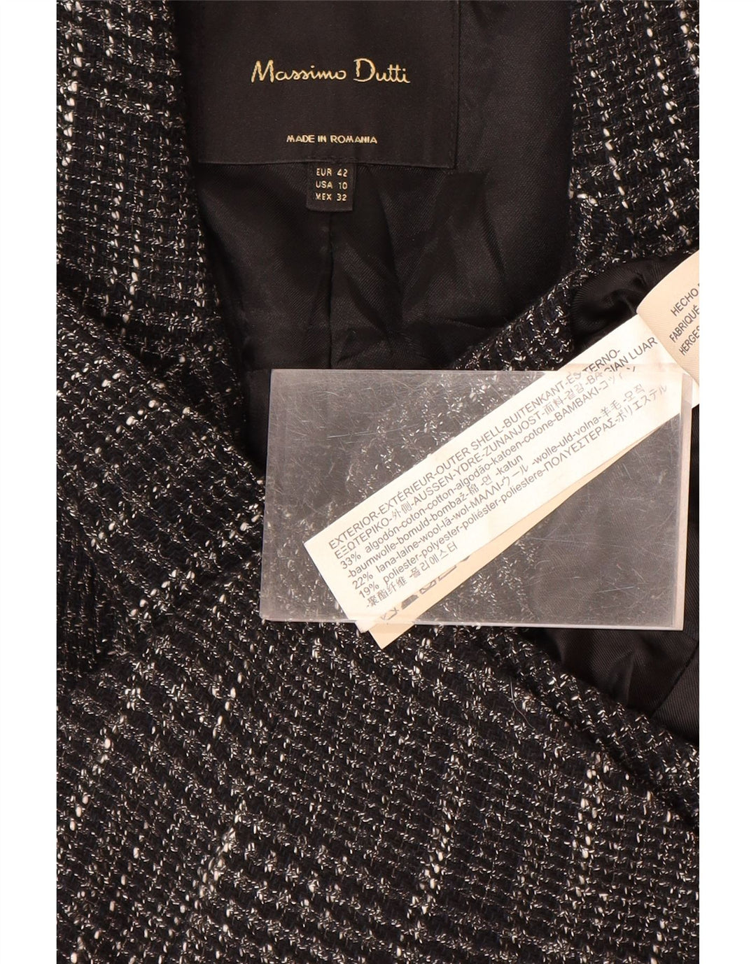 Женский пиджак MASSIMO DUTTI EU 42, большая серая клетка, хлопок