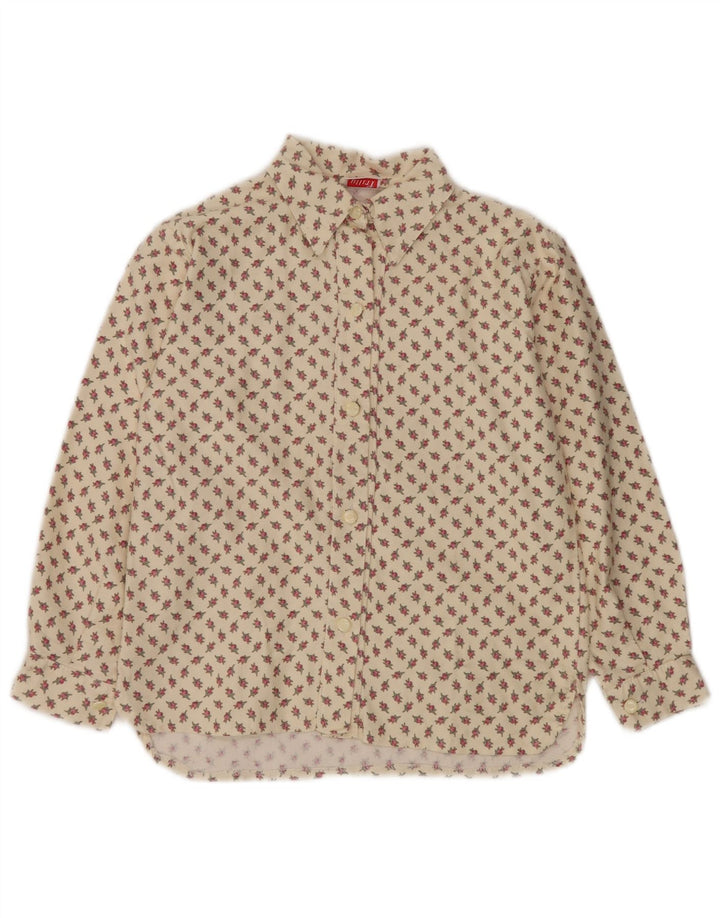 Женская блузка-рубашка VINTAGE UK 10, маленькая, хлопковая, бежевого цвета с цветочным принтом