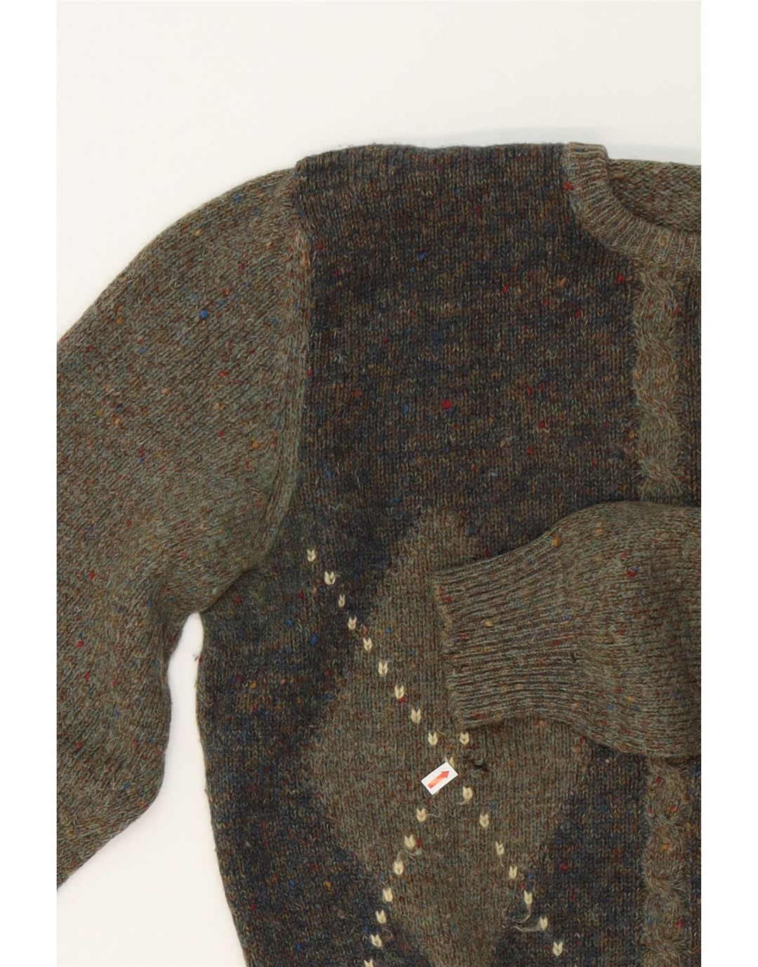 VINTAGE Mens Crew Neck Jumper Sweater XL Grey Argyle/Diamond Wool Vintage Vintage and Second-Hand Vintage from Messina Hembry 