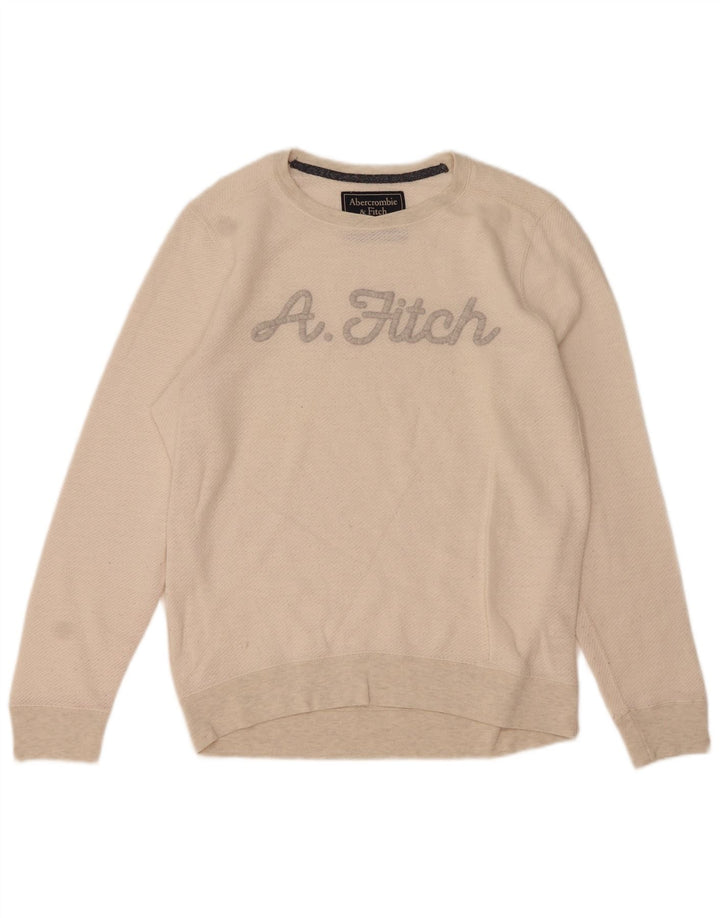 Мужской свитшот с рисунком Abercrombie & Fitch, средний хлопковый джемпер белого цвета