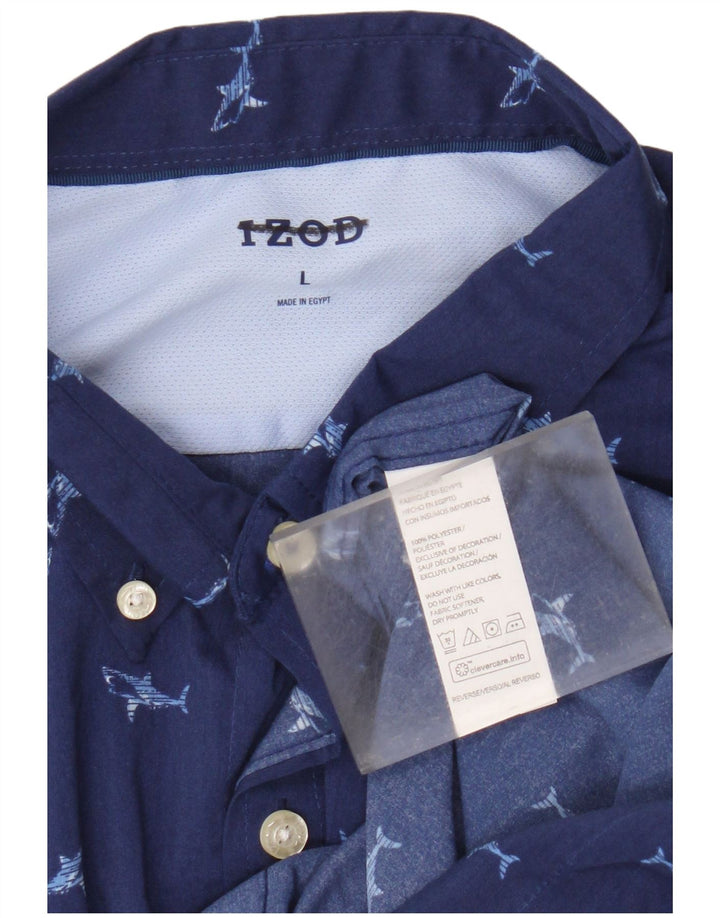 Izod Мужская рубашка с коротким рукавом с абстрактным узором, большая синяя полиэстер