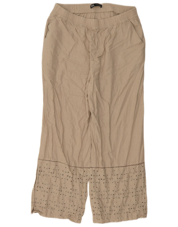 Женские повседневные брюки свободного кроя Zara XL W36 L28, бежевый лен