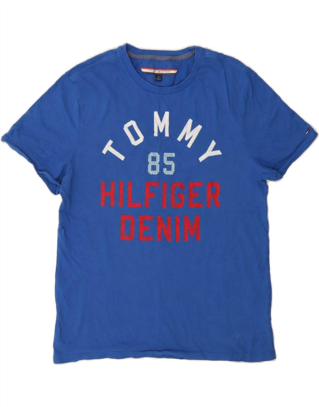 TOMMY HILFIGER Mens Graphic T-Shirt Top Medium Blue Cotton Vintage Tommy Hilfiger and Second-Hand Tommy Hilfiger from Messina Hembry 