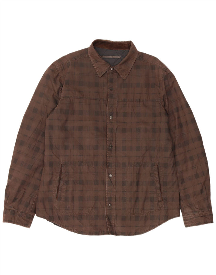 Мужская двусторонняя рубашка Massimo Dutti 2XL, коричневая клетка в клетку, нейлон