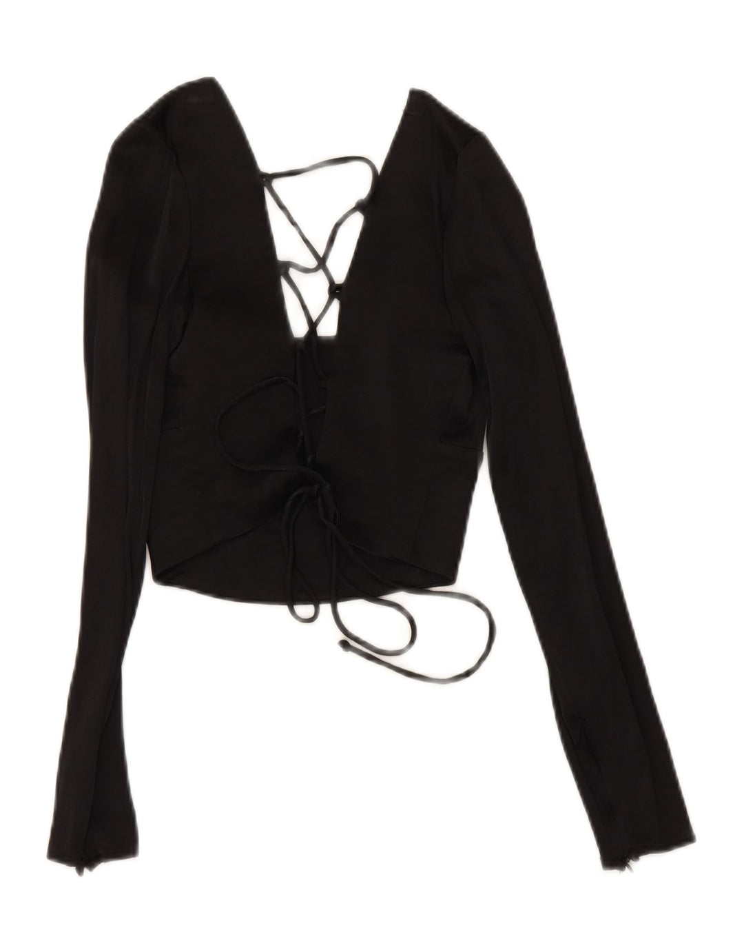ZARA Womens Crop Long Sleeve Blouse Top UK 12 Medium Black Viscose Vintage Zara and Second-Hand Zara from Messina Hembry 