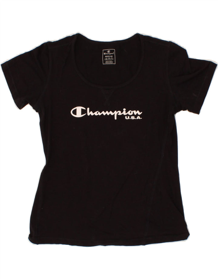 CHAMPION Womens Graphic T-Shirt Top UK 12 Medium Black Vintage Champion and Second-Hand Champion from Messina Hembry 