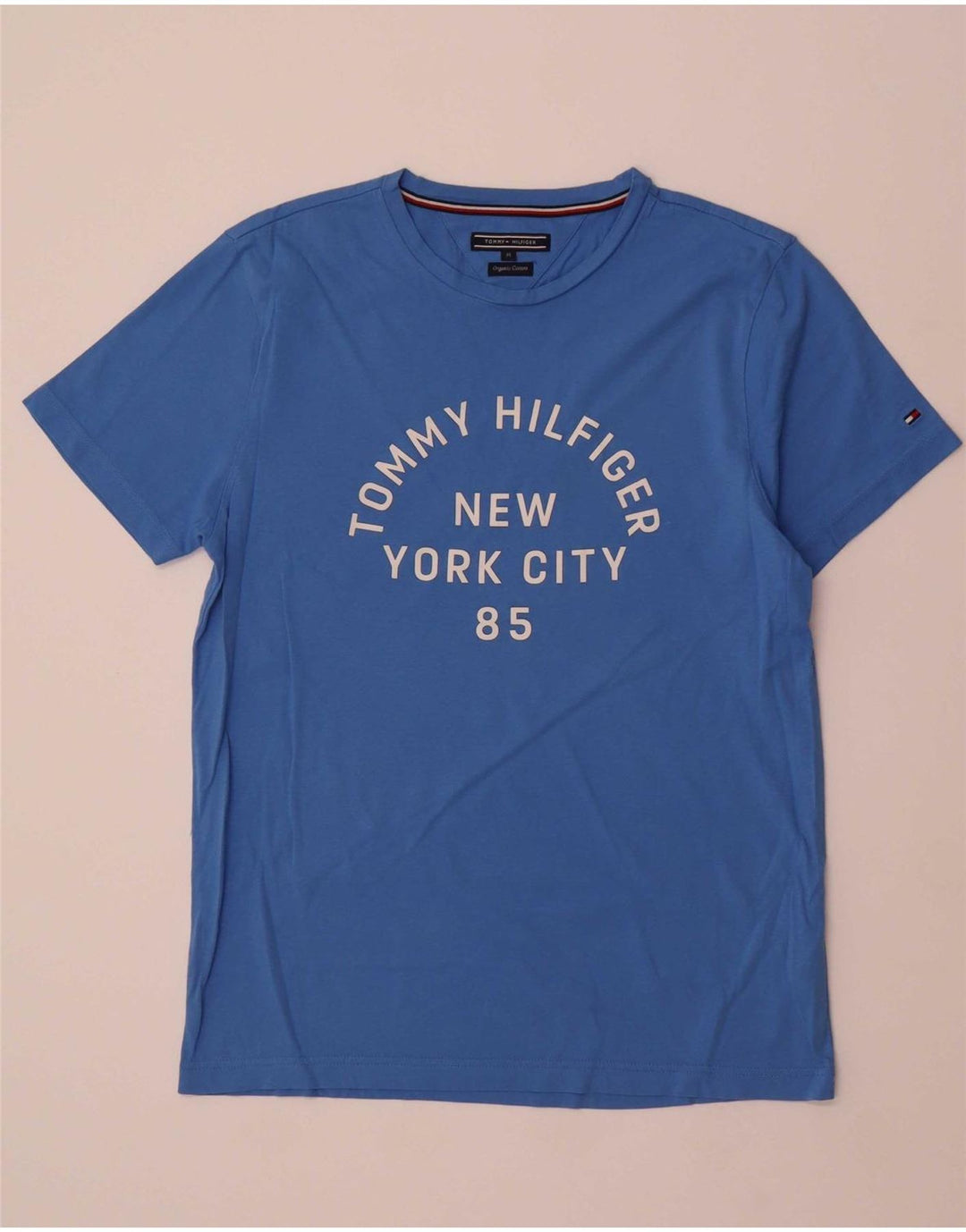TOMMY HILFIGER Mens Graphic T-Shirt Top Medium Blue Cotton