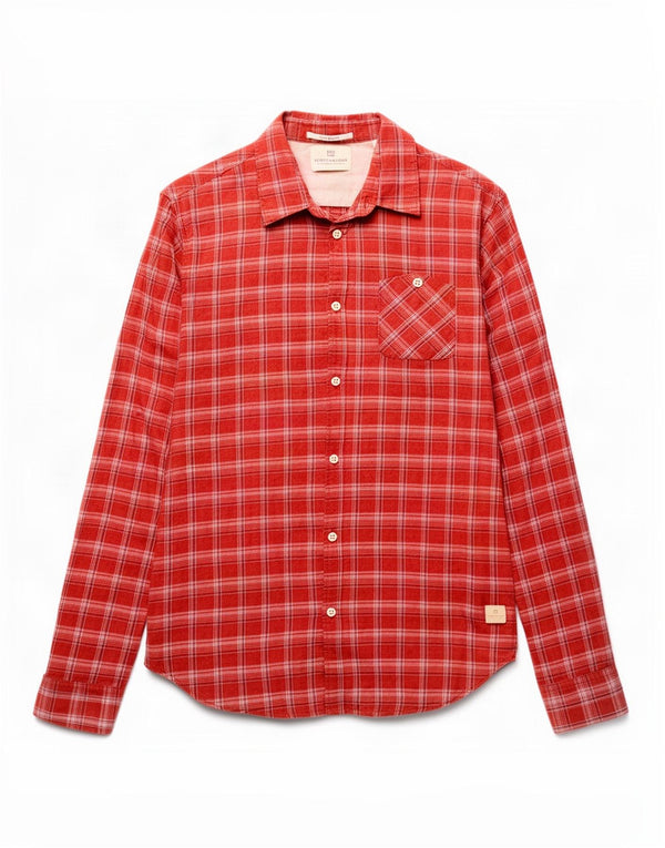 Мужская рубашка Scotch & Soda из хлопка в красную клетку среднего размера