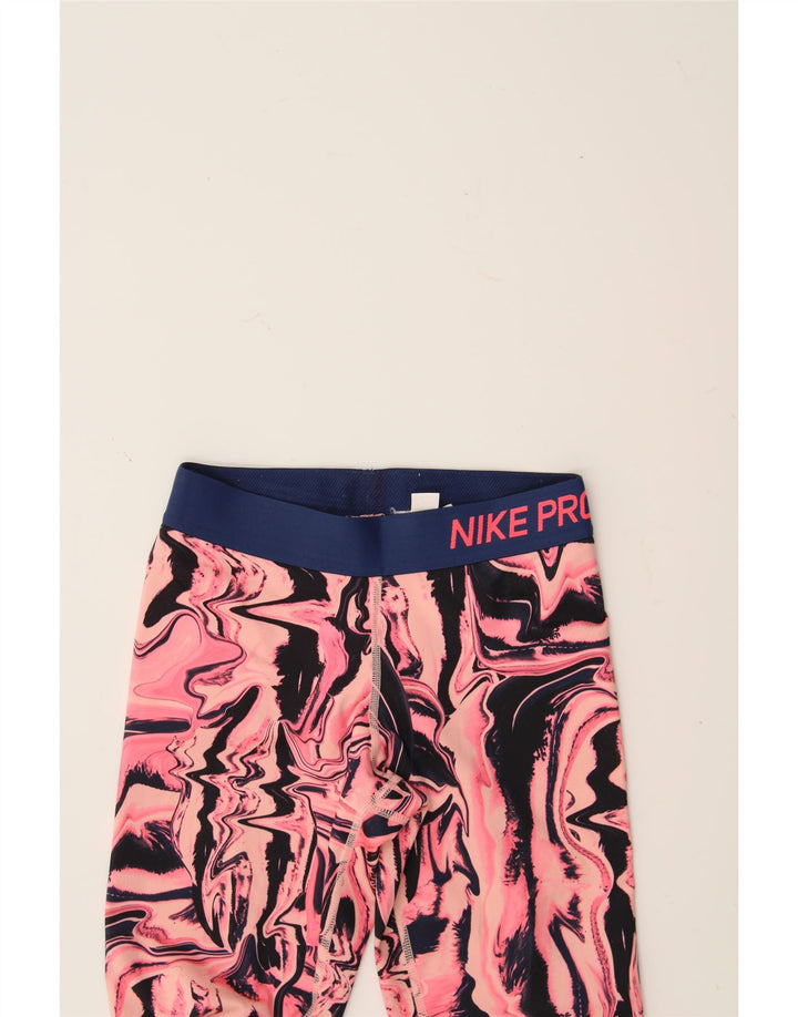 NIKE Girls Dri Fit Abstract Pattern Leggings 10-11 Years Medium Pink Vintage Nike and Second-Hand Nike from Messina Hembry 