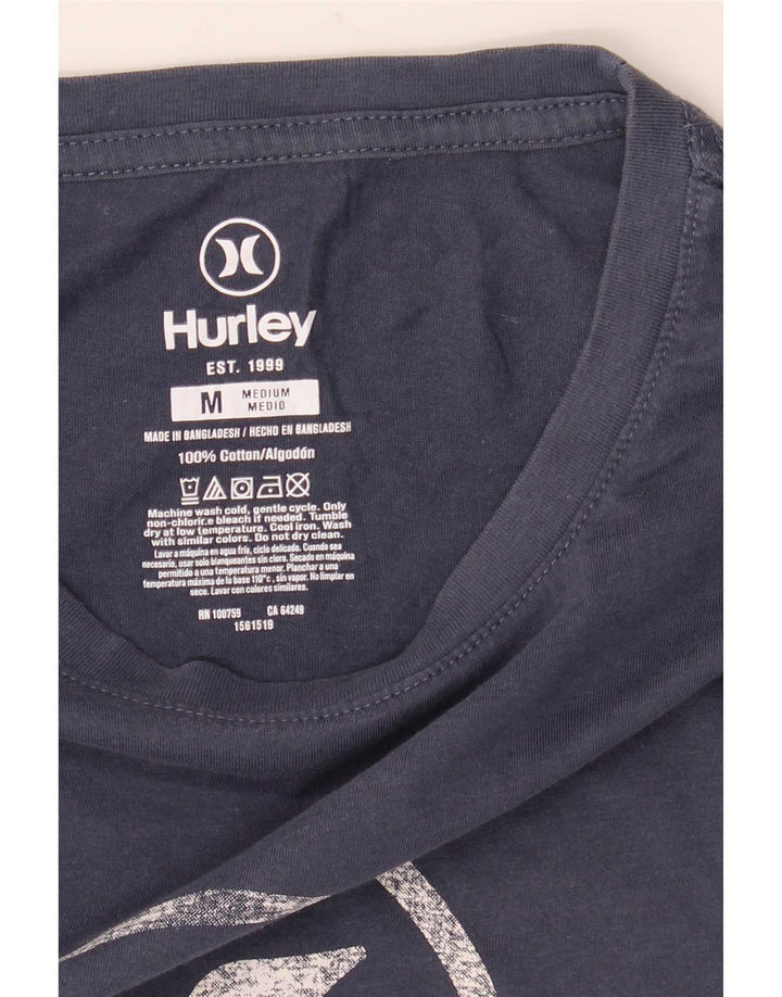 Мужская футболка с рисунком Hurley, топ среднего размера, темно-синий, хлопок
