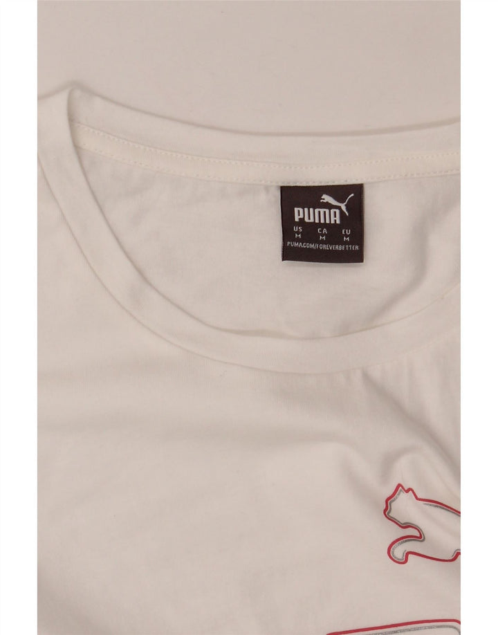 PUMA Womens See Through Graphic T-Shirt Top UK 12 Medium White Cotton Vintage Puma and Second-Hand Puma from Messina Hembry 