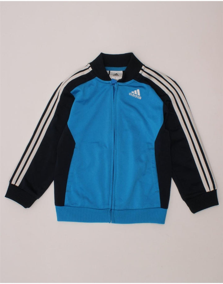 ADIDAS Boys Tracksuit Top Jacket 3-4 Years Blue Colourblock Polyester