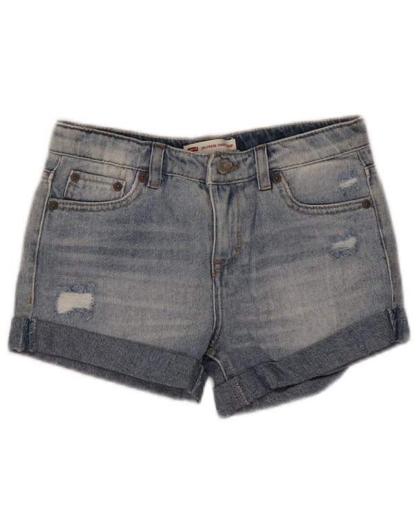 Джинсовые шорты Levi's Girlfriend с потертостями, 9–10 лет, синий хлопок, W25