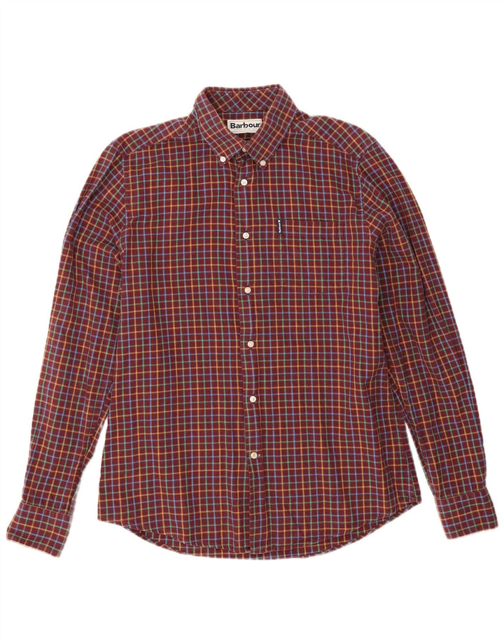 Мужская фланелевая рубашка Barbour в бордовую клетку среднего размера