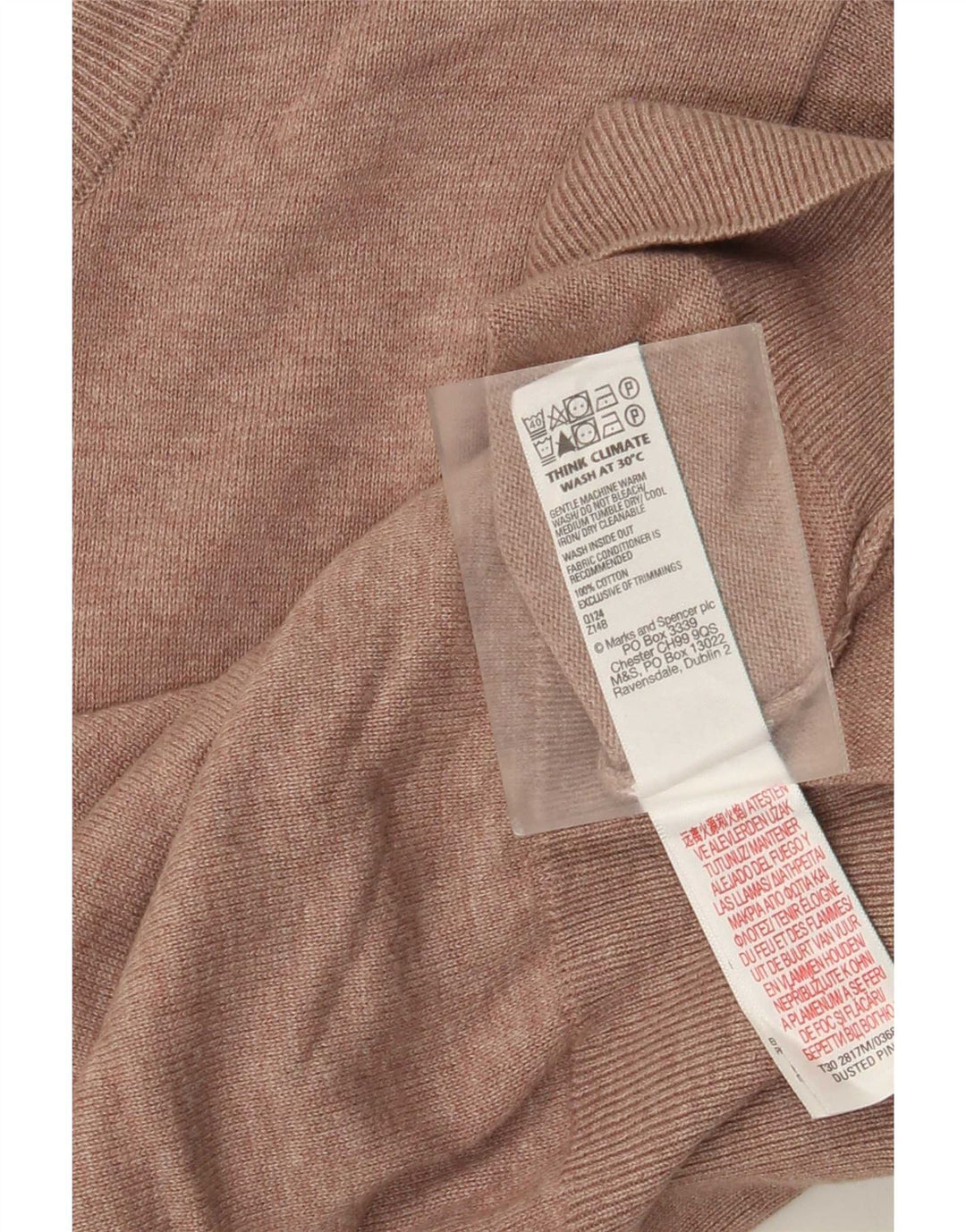 Мужской джемпер с круглым вырезом Marks & Spencer, хлопковый свитер среднего розового цвета