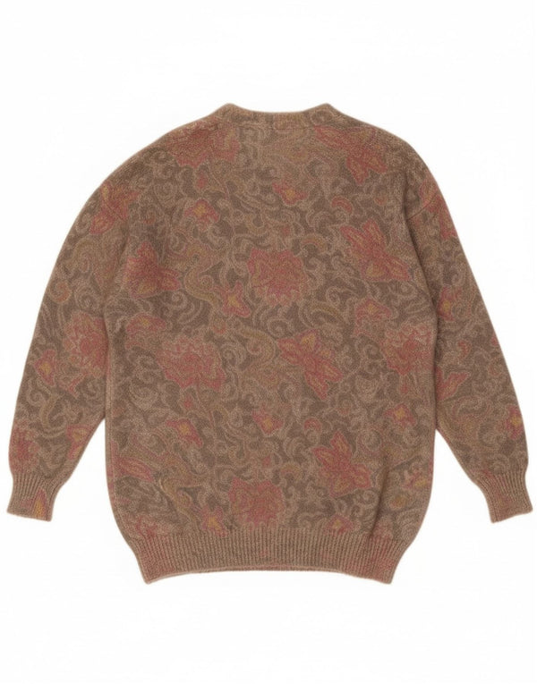 Винтажный женский свитер-кардиган, Великобритания, 18 XL, бежевый из мохера с цветочным принтом
