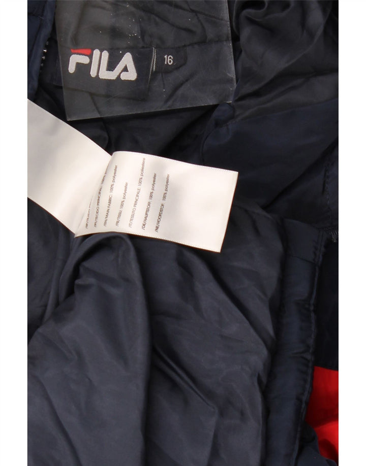 Утепленная куртка FILA для мальчиков с капюшоном, 15–16 лет, темно-синяя, полиэстер с цветными блоками