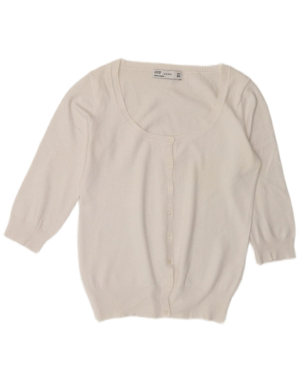 Женский кардиган с рукавом 3/4 Zara UK 14, средний белый хлопок, хлопок