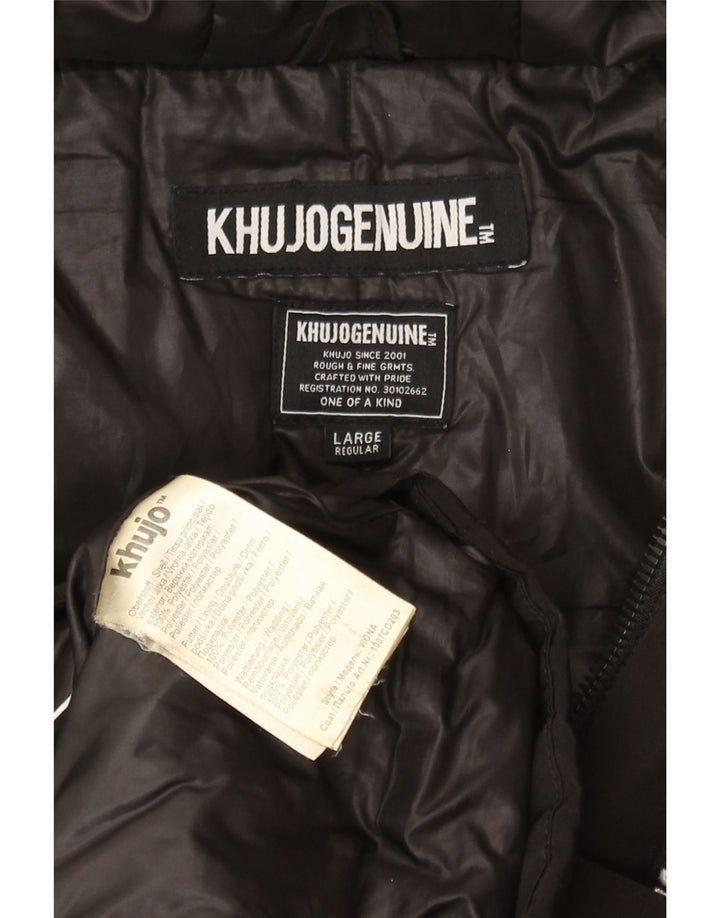 KHUJO Womens Hooded Windbreaker Coat UK 16 Large Black Polyester Vintage KHUJO and Second-Hand KHUJO from Messina Hembry 