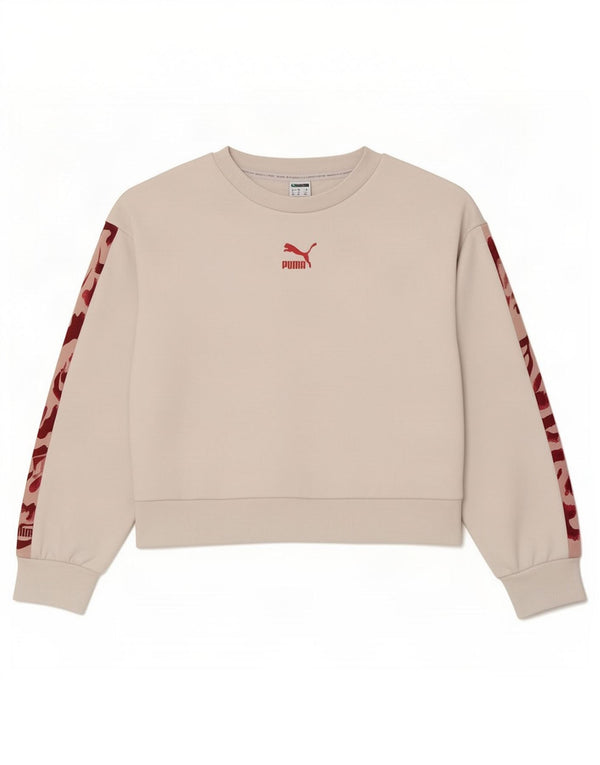 Женский укороченный свитшот Puma с графическим рисунком UK 14, средний белый хлопок
