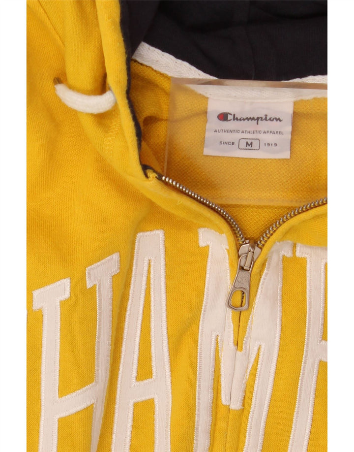 CHAMPION Mens Graphic Zip Hoodie Sweater Medium Yellow