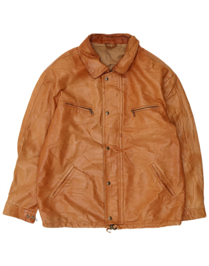 Винтажная мужская кожаная куртка UK 38, кожа среднего бежевого цвета