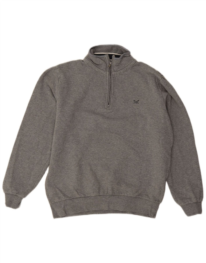 Crew Clothing Мужской свитшот с воротником на молнии, джемпер среднего серого цвета, хлопок