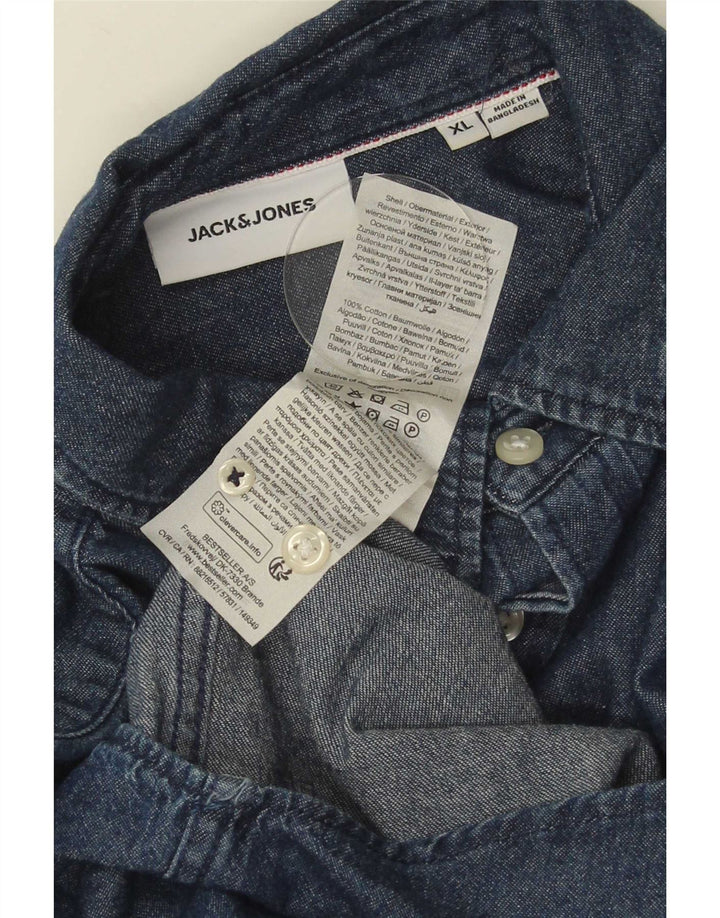 Мужская джинсовая рубашка Jack & Jones XL, темно-синяя, хлопок
