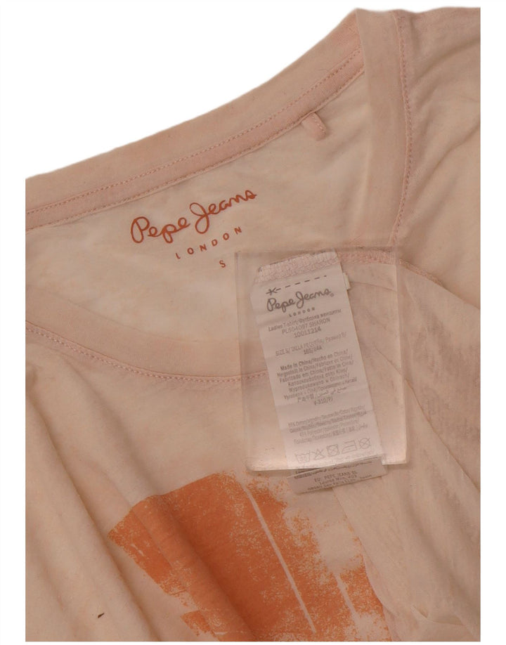 Женская футболка оверсайз с рисунком PEPE Jeans Top UK 10, маленький размер, бежевый хлопок