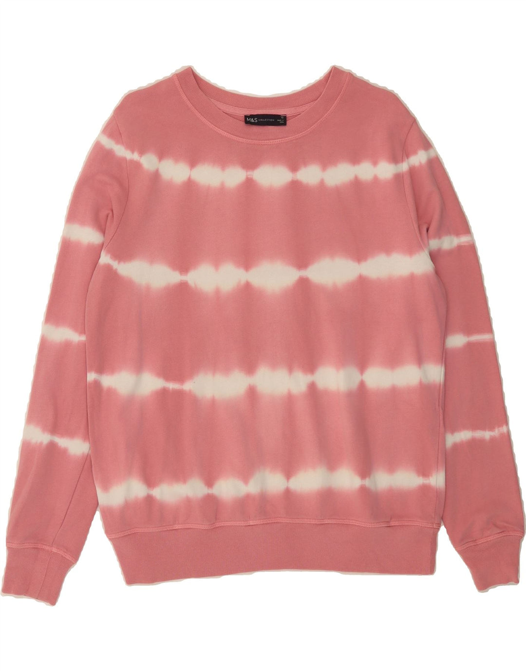 MARKS & SPENCER Womens Sweatshirt Jumper UK 12 Medium Pink Striped Cotton Vintage Marks & Spencer and Second-Hand Marks & Spencer from Messina Hembry 