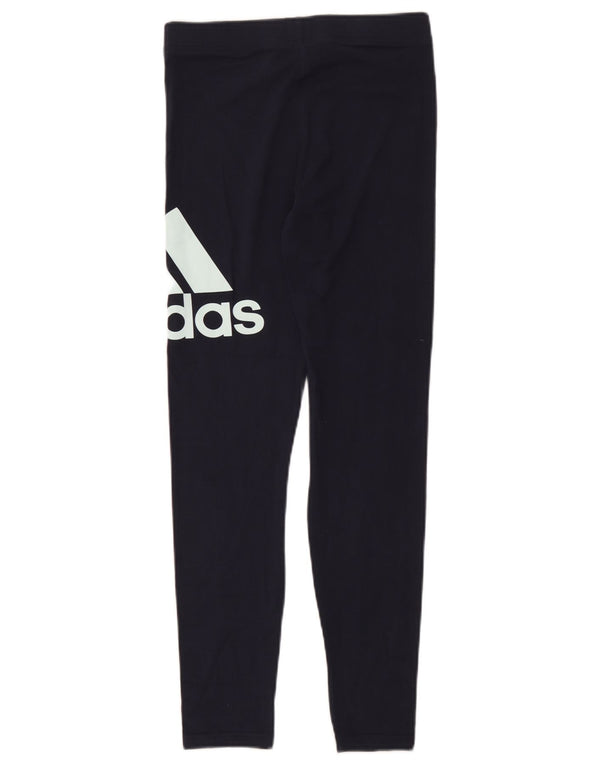 Леггинсы с рисунком Adidas для девочек 14-15 лет, темно-синие, хлопковые